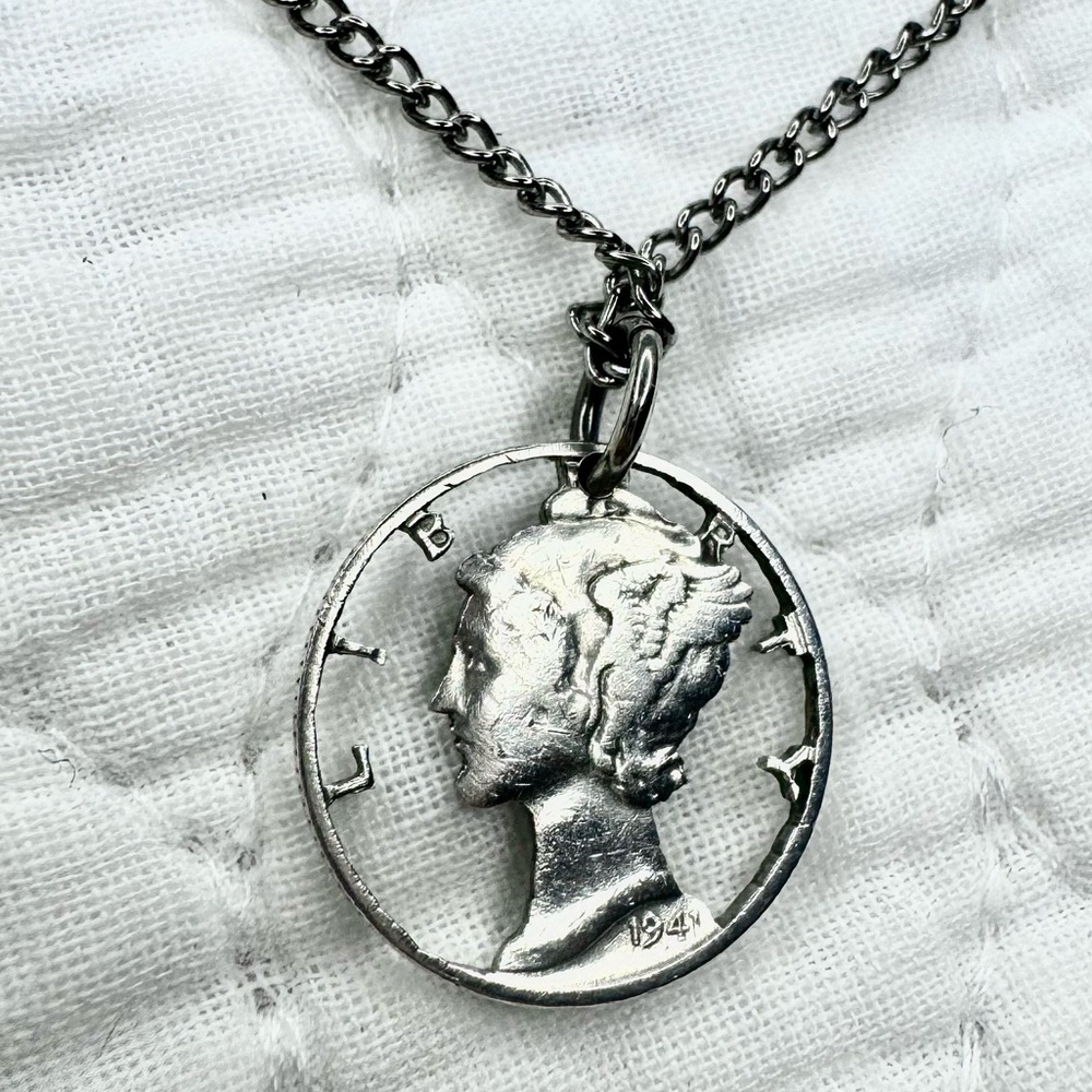 Winged Liberty silver Dime 1941 Pendant Necklace